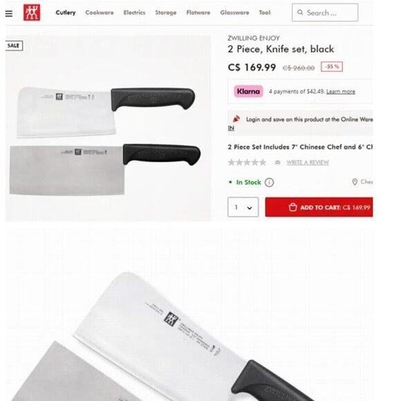 NWT! ZWILLING J.A.Hanckels 7" Chinese Chef's Knife + 6" Meat Cleaver Set - Picture 2 of 3